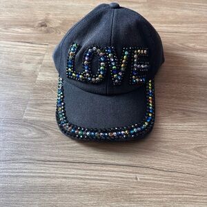 Kids Black Cap with Colorful Rhinestones